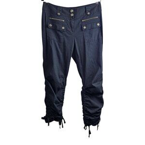 INC International Concepts Ruched-Leg Cargo Cotton Sailor Capri Moto Black Pants